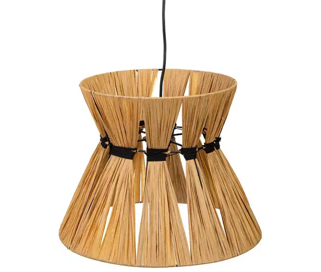 Lampara de techo de rafia y metálico marrón 41x41x31