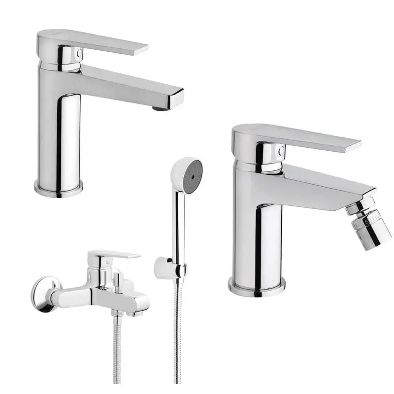 Set de grifos para baño Lavabo y Bidé con desagüe y Bañera con set de Ducha acabado cromado colección LOGOS+ de Mamol...