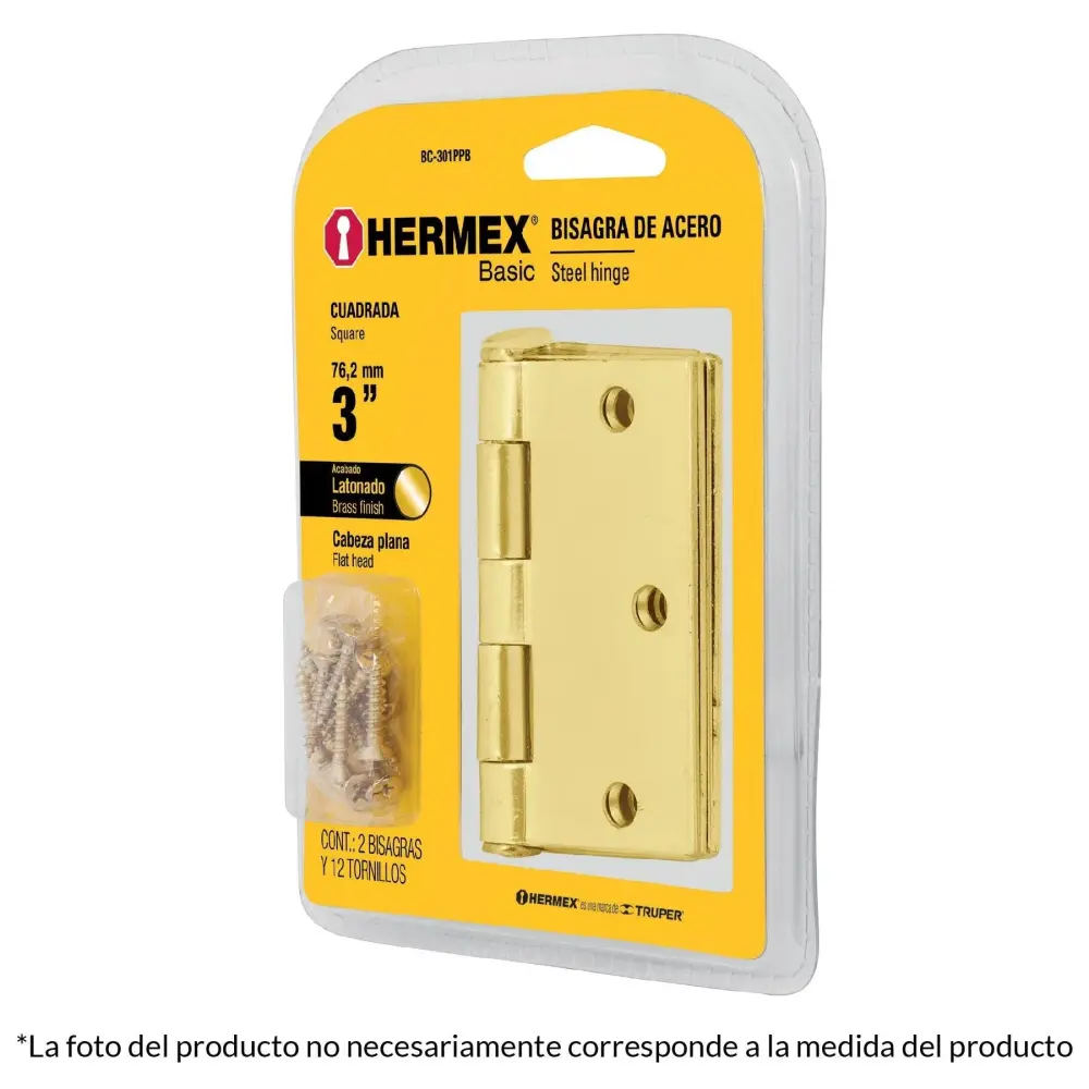 Bisagra de Acero Bisagra cuadrada 3-1/2",acero latonado,blíster 2,HermexBasic