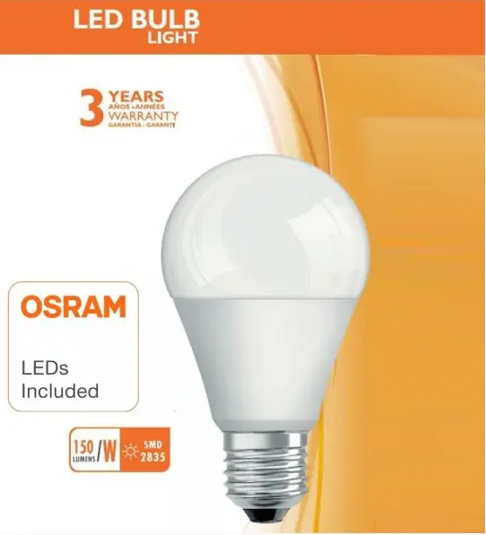 BOMBILLA LED A60 15w 3000K con chip OSRAM E-27