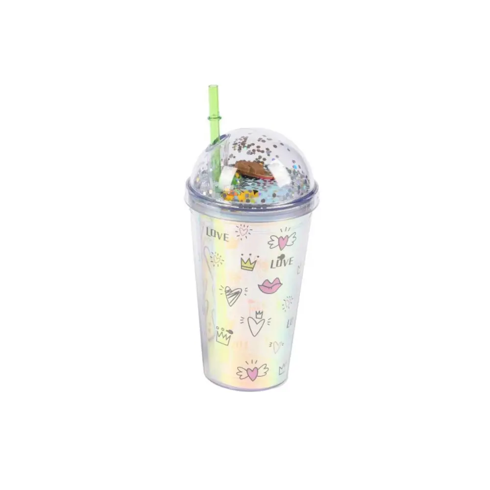 Vaso Bombilla Diseño Love Iridiscente 450ml 21x11cm