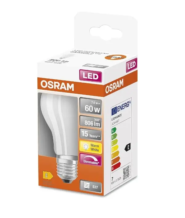 BOMBILLA LED A60 7w 827 MATE E-27 OSRAM DÉBIL REG.