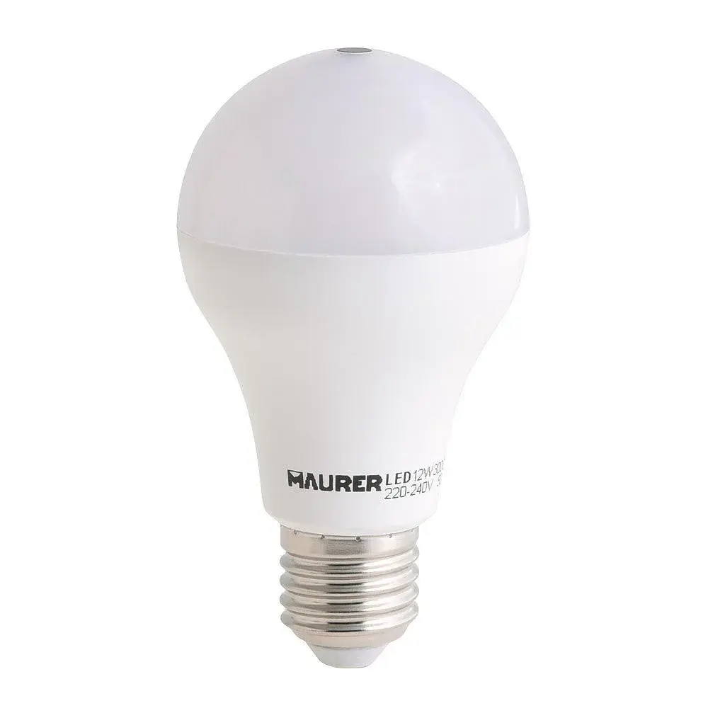Bombilla Led Con Sensor Crepuscular E27. 12 W. 1100 lumenes. Luz calida (3000°K). (Resistente Humedad)