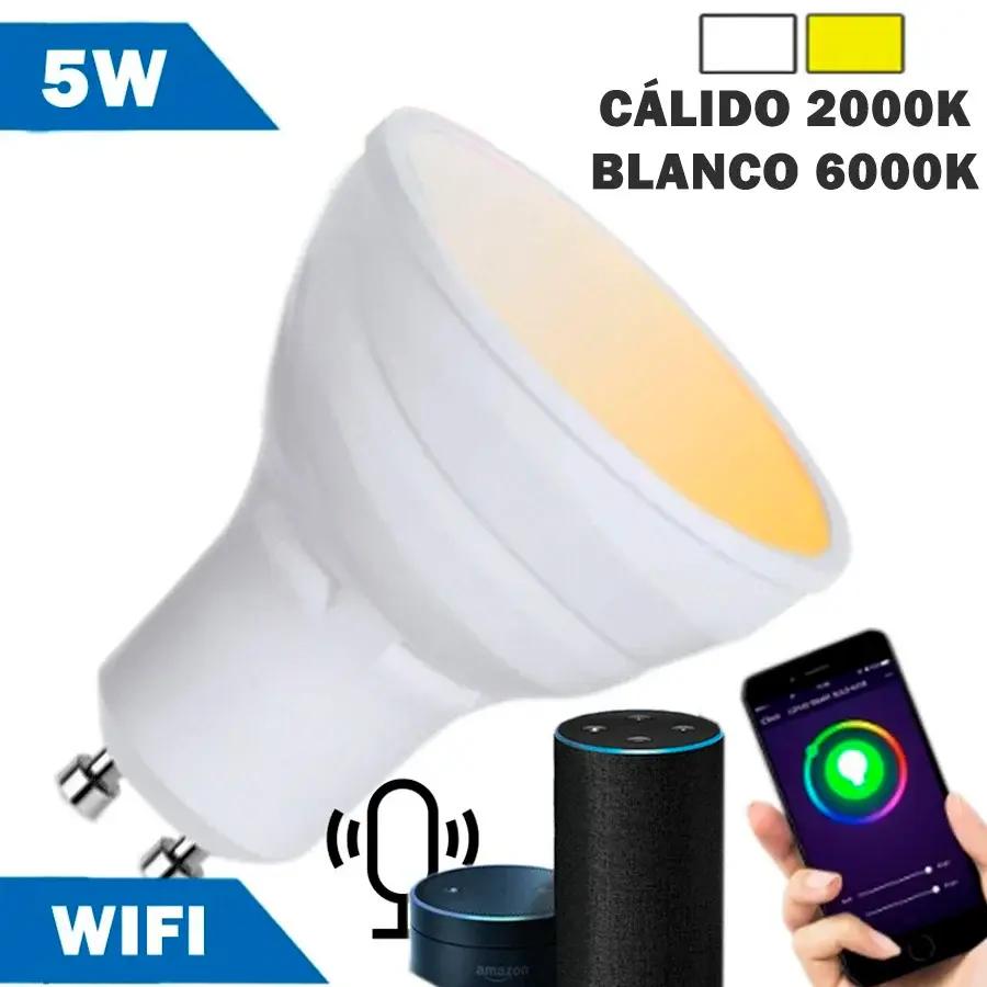Bombilla LED Conectado WIFI GU10 5W Cálida 2000K / Blanca 6000K