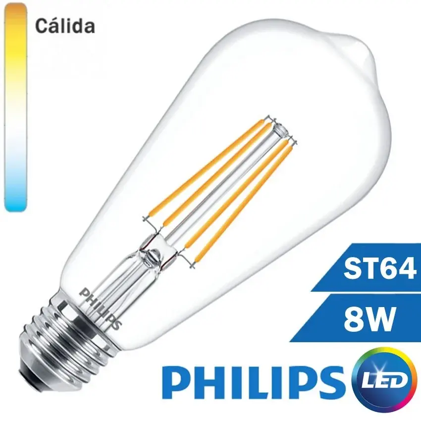 BOMBILLA LED E27 PHILIPS 8W ST64 CLARA