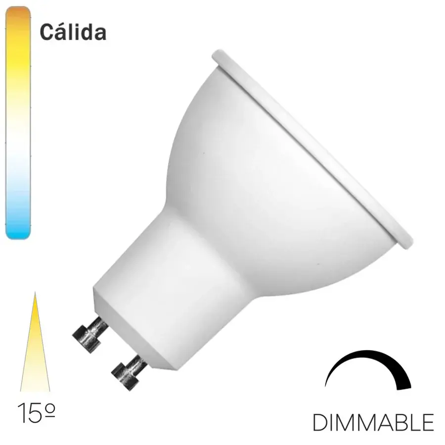 Bombilla LED GU10 7W 15 Grados Regulable | Vida Útil Larga