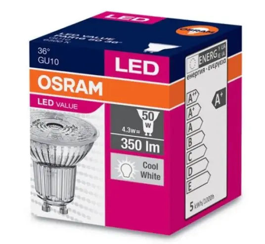 GU10 LED 4,3w 865 36º OSRAM