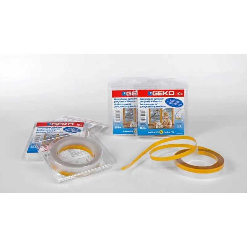 Burlete adhesivo geko para ventana/puerta corredera tipo v 10mx22mm trans Fplus