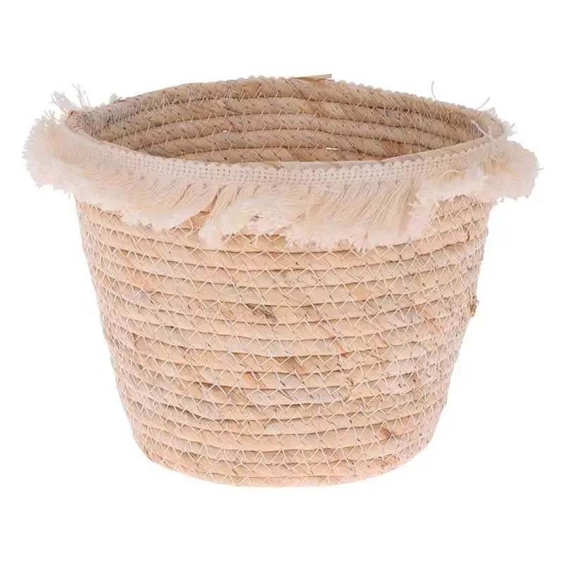 Set de 3 cestas de cuerda con flecos crema Ø19/Ø24/Ø26 cm