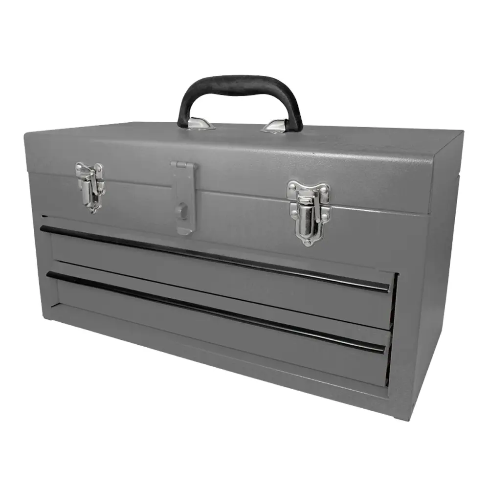Caja portaherramientas metálica color gris con 2 gavetas 18" x 9" x 11" Surtek - Compatible Universal