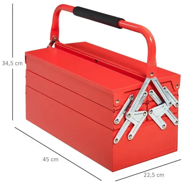 Organizador Premium con Ganchos Caja de herramientas Durhand 5 compartimentos rojo 34,5x45x22,5 cm