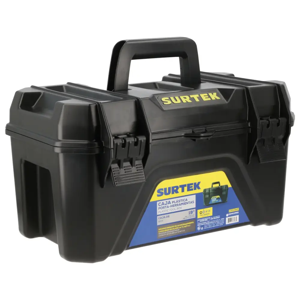 Organizador Premium con Ganchos Caja portaherramientas plásticas con broches plásticos negro19" x 10" Surtek