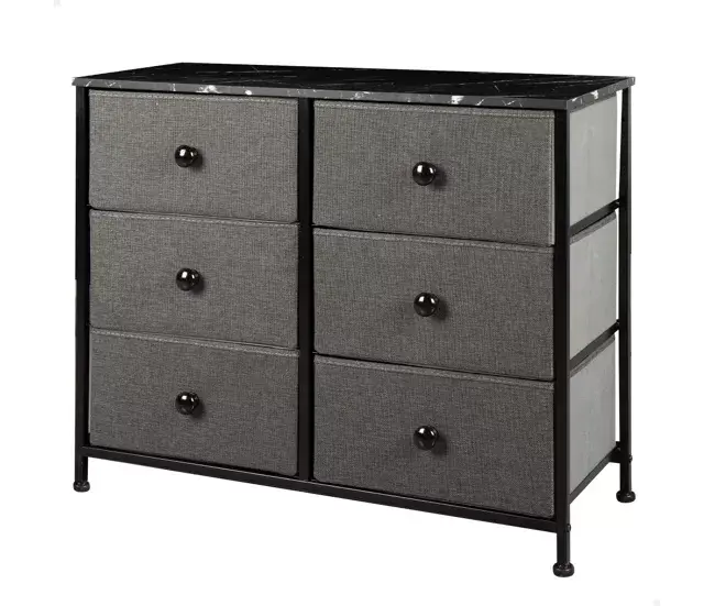 Max Home Cómoda negra efecto mármol 6 cajones de tela con Sistema de Bloqueo Multipunto