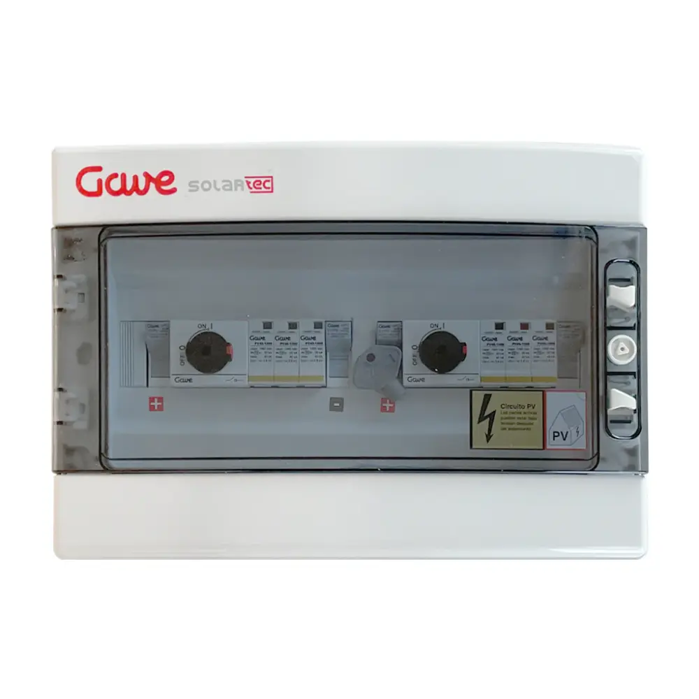 GAVE STM 2/2 Caja con protecciones | 2 MPPT| Fusible 20A | 1+1 Strings | 1000V DC | Disyuntor 25A + 25A con 5 ños de Gara...
