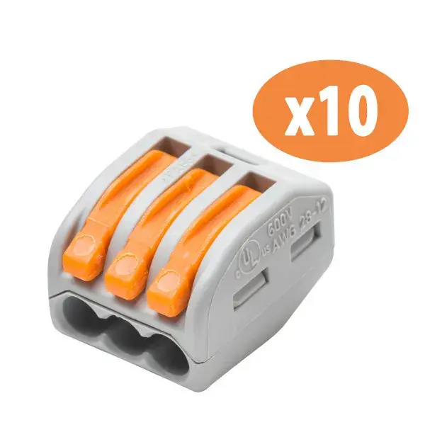 Regletas de palanca 3 vías 0,08-4mm wago 10 uds