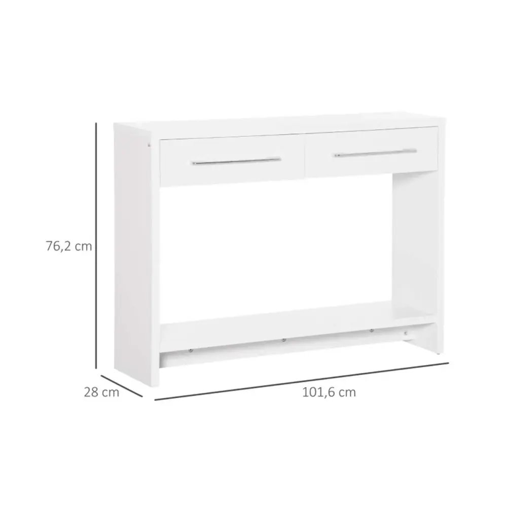 Recibidor Laca Homcom con 2 cajones + estante blanco 76,2x101,6x28 cm