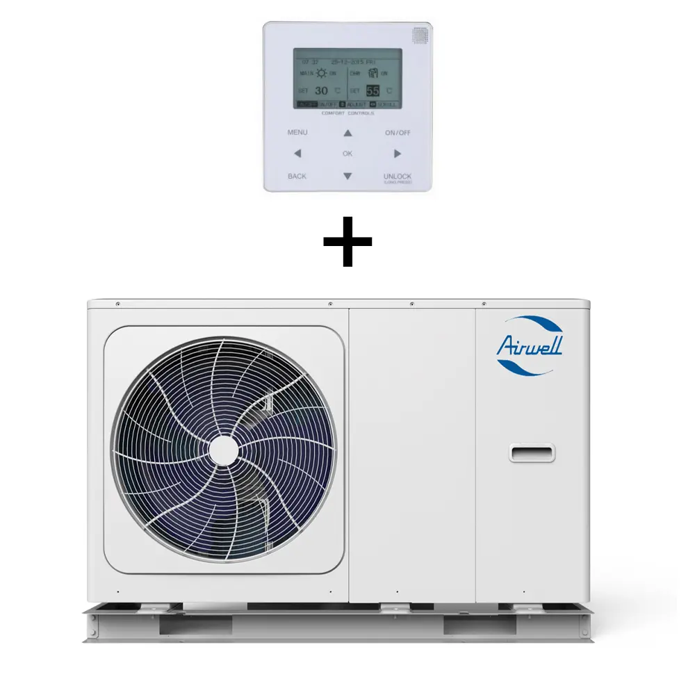 Bomba de calor aire/agua monofásica wellea airwell 16kw booster eléctrico con Conexión de 3/4"