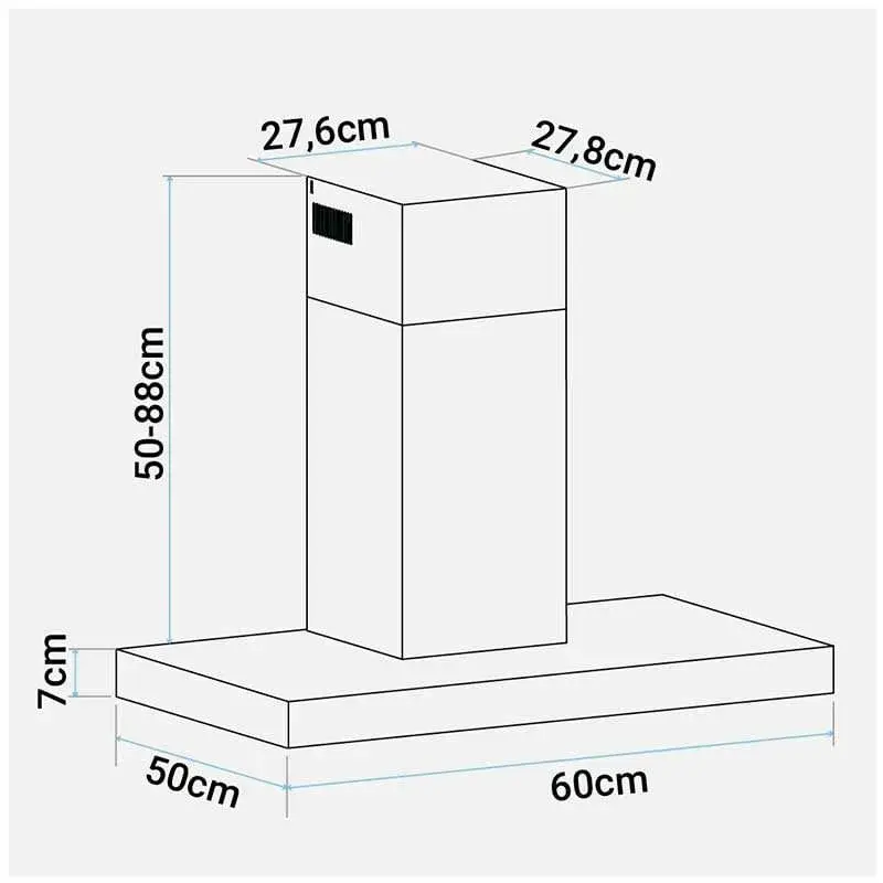 Campana decorativa en T Kenia 4060 150W 550m³/h 66dB 3 velocidades inox/negro 95x60x50 cm | Resistente al Agua |