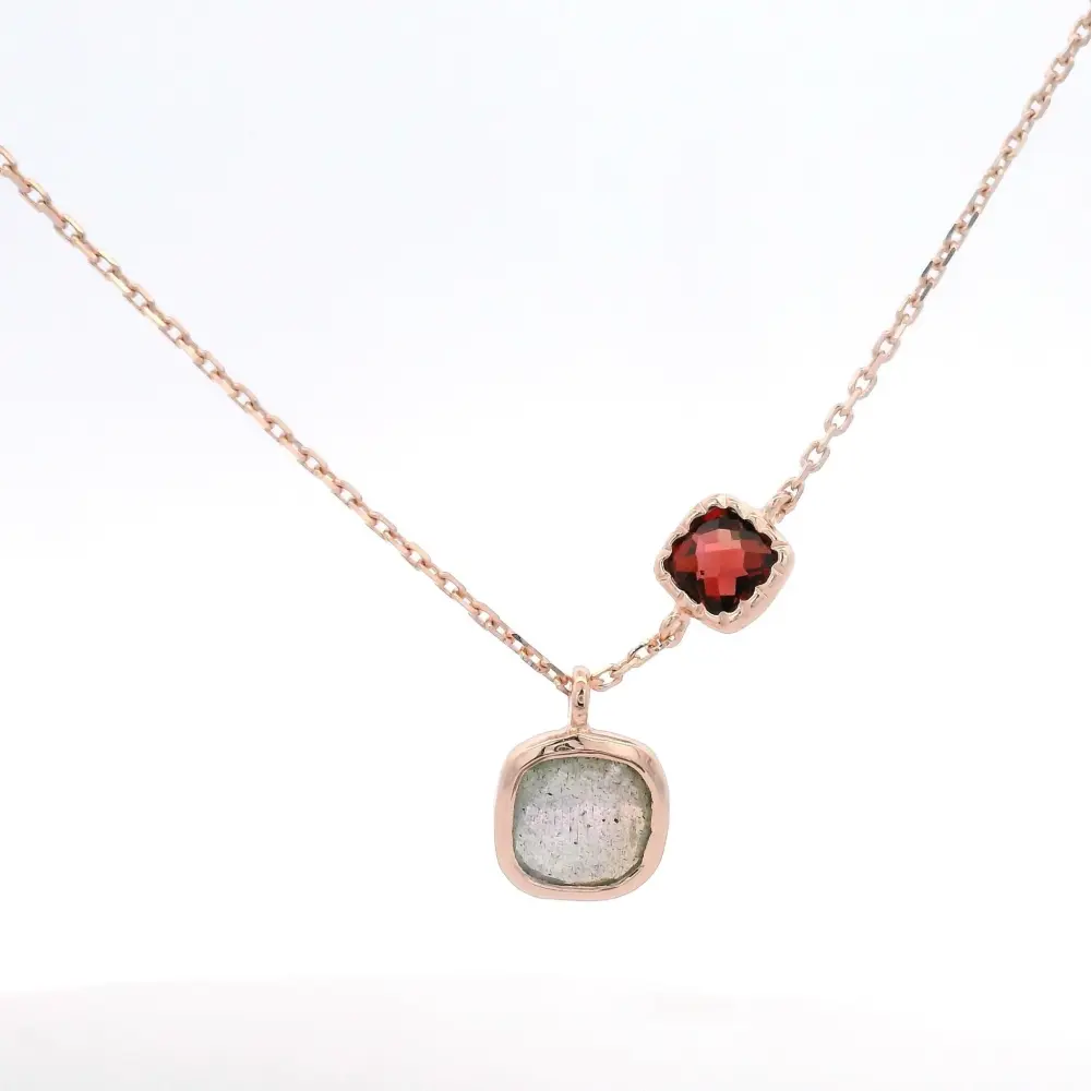 925RG DOUBLE SQUARE LABRADORITE GARNET NECKLACE