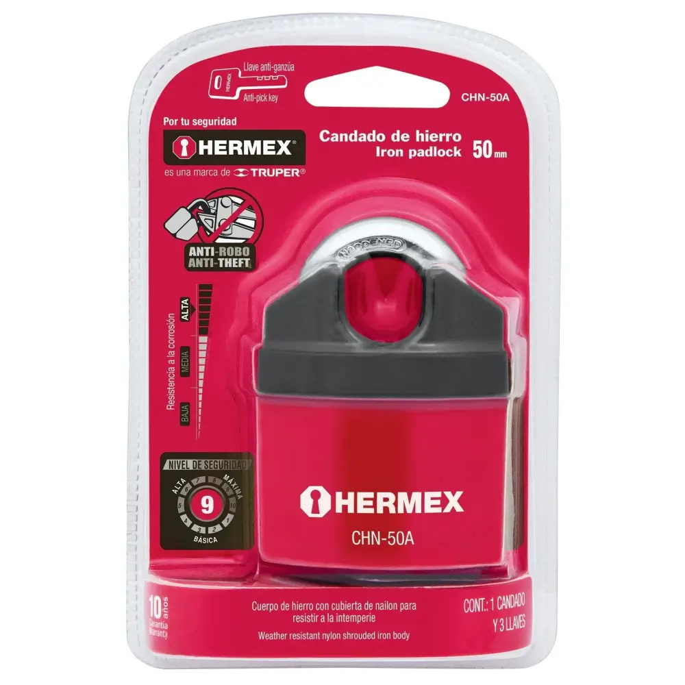Bisagra de Cofre Candado de hierro, 50mm, llave anti-ganzú, blister