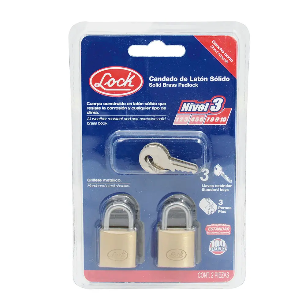 Juego de candados de latón cortos 25 mm, llave convencional, 2 piezas Lock