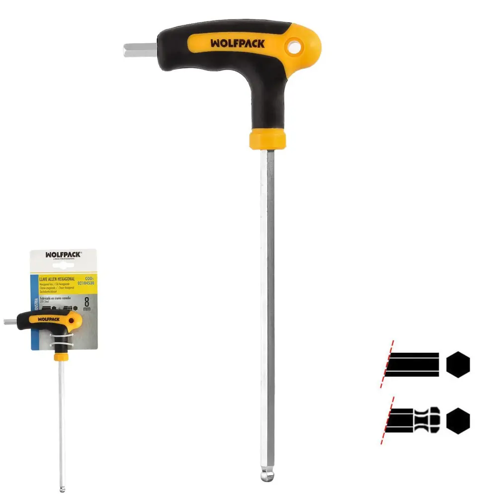 Llave allen con bola mango forma t 8,0 mm. con colgador Resistente al Corte