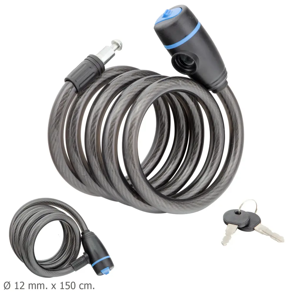 Resistente la Intemperie Cable Bicicleta Espiral Con Llave 12 mm. x 150 cm.