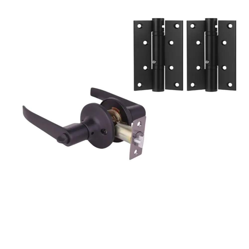 Combo de Cerradura Tipo Palanca + 2 Bisagras para Puerta con Acabado Negro Mate | Anticorrosión