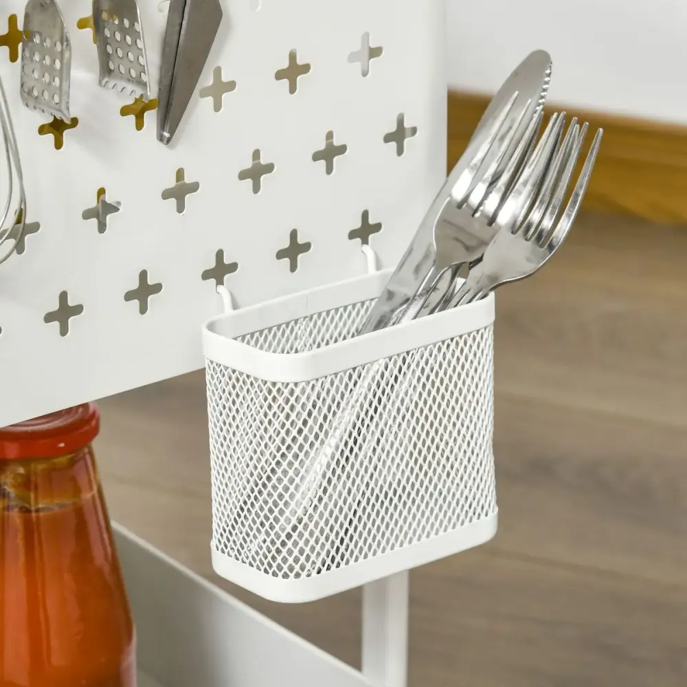 Carrito auxiliar Rush Homcom 3 niveles + 4 ganchos + 2 cestas blanco 75,6x51,5x32 cm