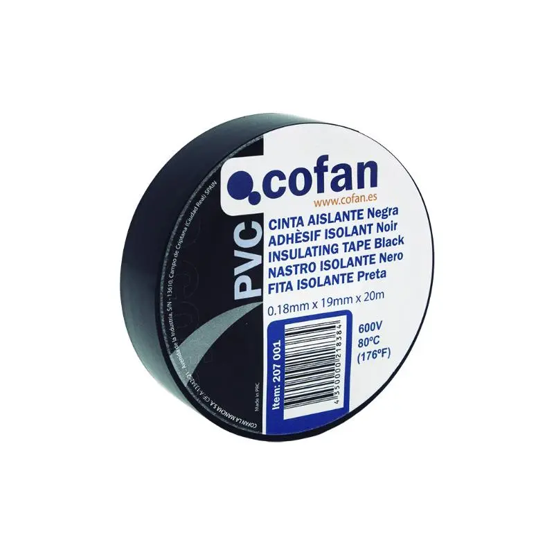 Cinta aislante 180 micras negra 19mmx20 metros caja 10 unid. Cofan