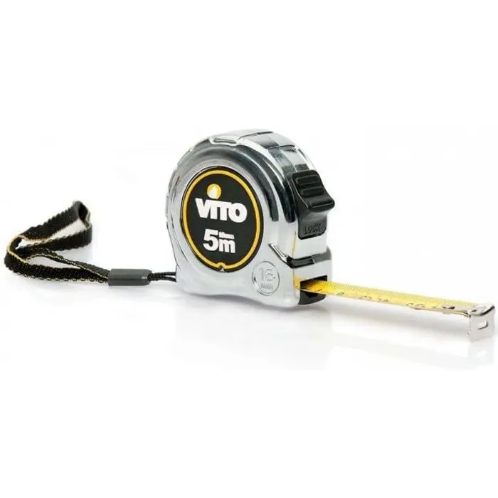 Certificado ISO Cinta métrica retráctil 5m vito acero cromado alta resistencia gancho y bot