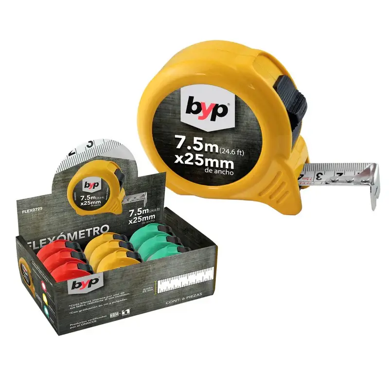 Cinta Flexometro 7.5 M. X 25 MM. BYP FLEX0725 con Certificación de Calidad