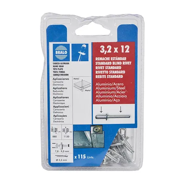Remache aluminio/acero 3,2x12 mm 115 uds