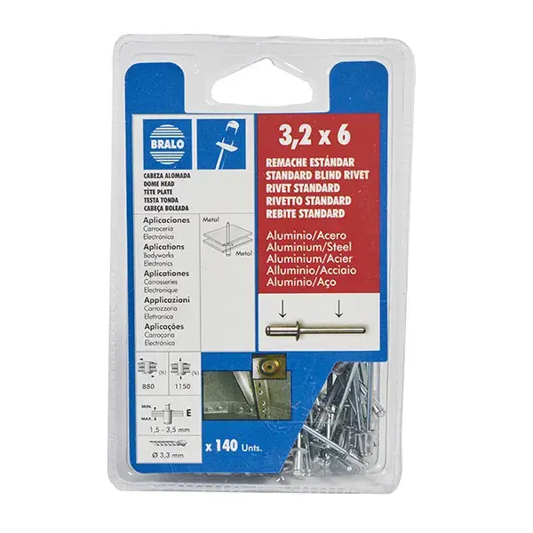 Remache aluminio/acero 3,2x6 mm 140 uds