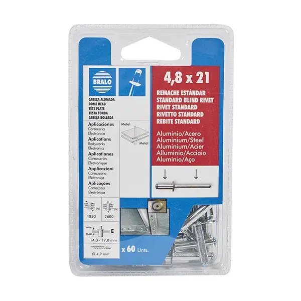 Remache aluminio/acero 4,8x21 mm 60 uds