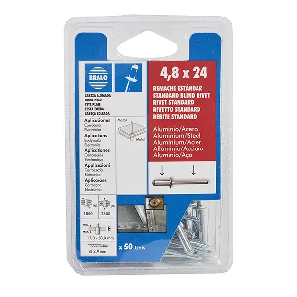Remache aluminio/acero 4,8x24 mm 50 uds