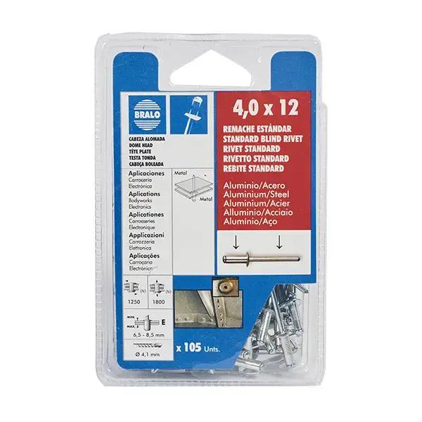 Remache aluminio/acero 4x12 mm 105 uds