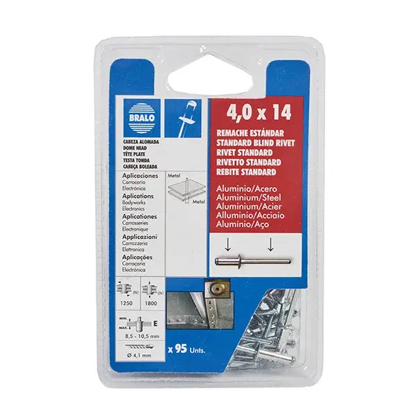 Remache aluminio/acero 4x14 mm 95 uds