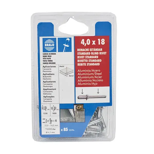 Remache aluminio/acero 4x18 mm 85 uds