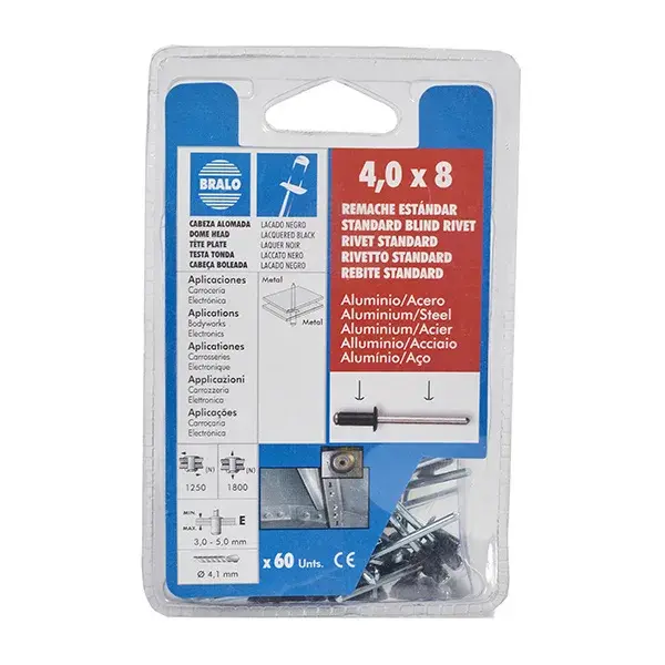 Remache lacado negro 4x8 mm 60 uds