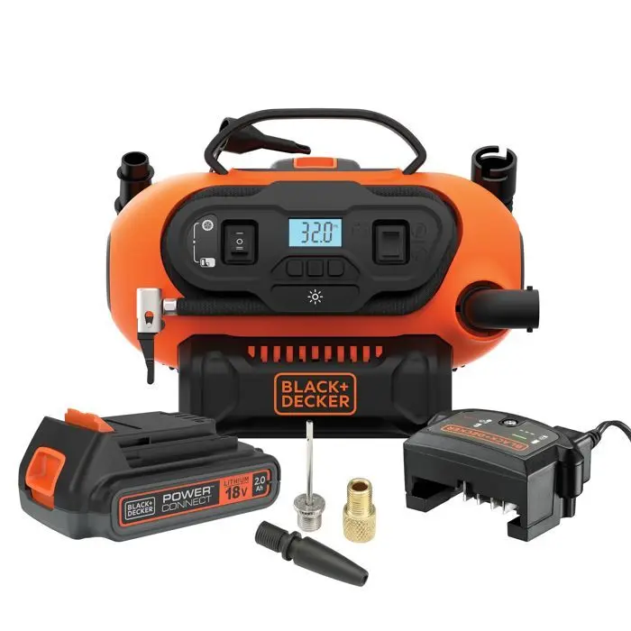 Pistola de Calor Black+decker inflador-compresor alámbrico o inalámbrico 18v / 220v - 11 bar