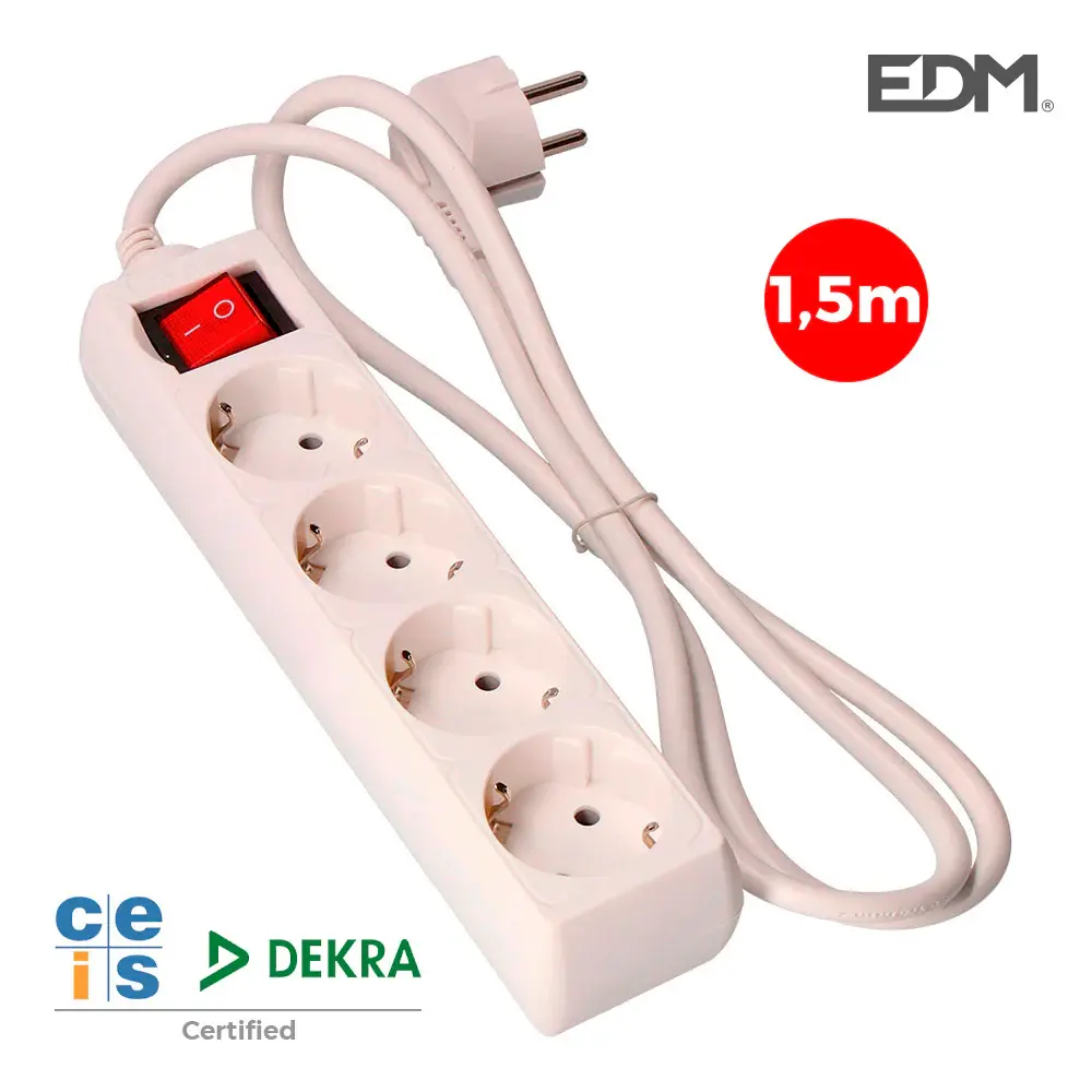 Base múltiple 4 tomas con interruptor luminoso 1,5 m