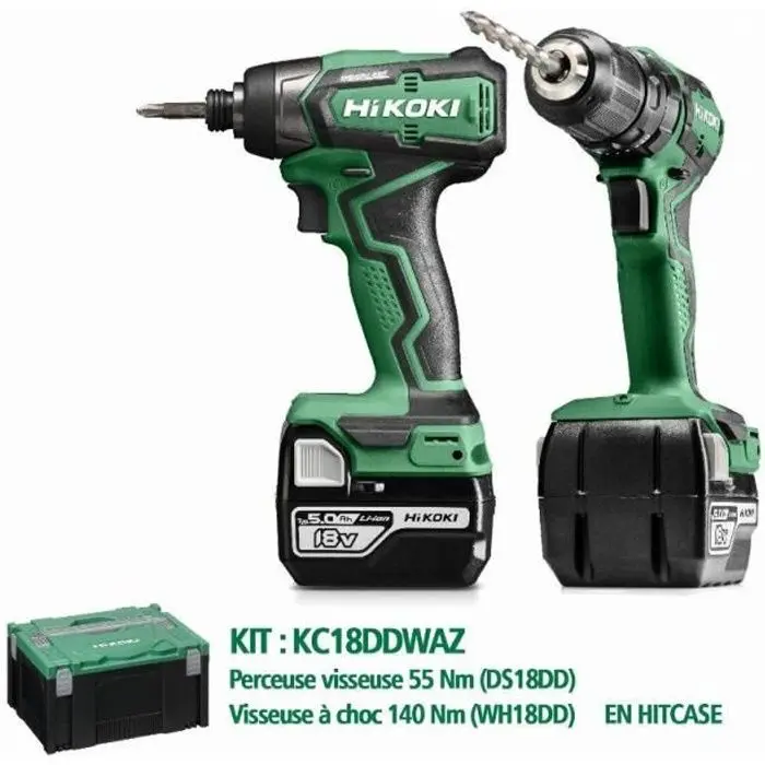 Antideslizante Pack de 2 herramientas hikoki - taladro ds18dd + destornillador wh18dd - 2
