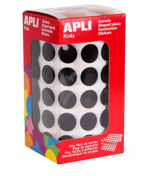 Apli Gomets Redondos Ø 15mm - 59 Hojas Pretroqueladas - 2832 Gomets por Rollo - Adhesivo Base Agua - Normas EN-71 y Caden...