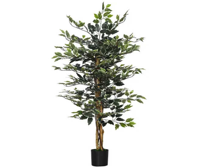 HOMCOM Ficus Artificial con Troncos 130 cm Planta Artificial con Macetas y 702 Hojas Realistas para Decoración del Hogar ...