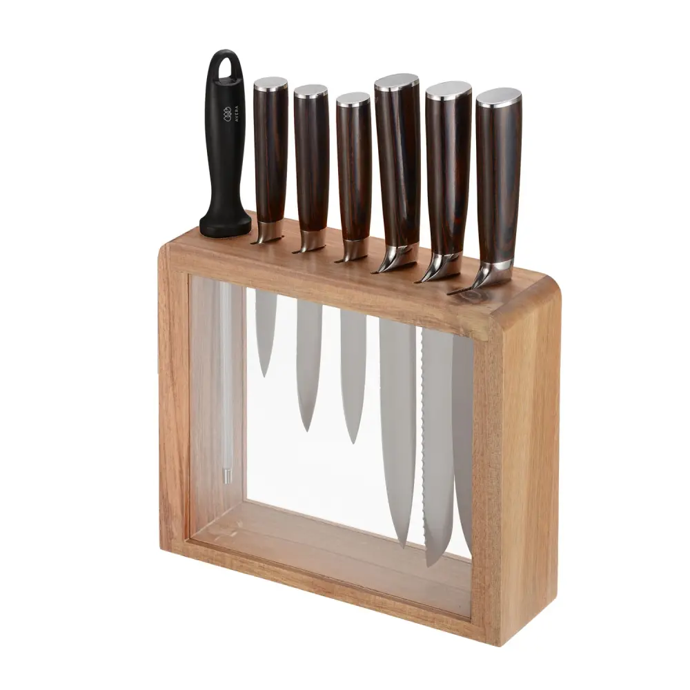 Juego de cuchillos de acero inoxidable con base de madera - 7 piezas
