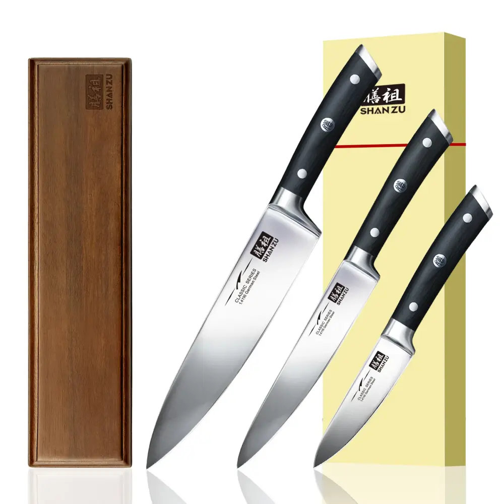 SHAN ZU Serie Clásica – Juego de 4 Cuchillos + Barra Magnética de Madera
