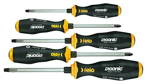 Felo 45095248 - Juego de destornilladores de varilla pasante Felo Ergonic (Planos y PH / 5 uds.)