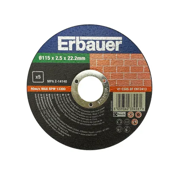 Pack 5 discos de corte piedra 115x2,5 mm Erbauer
