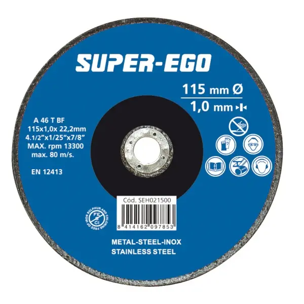 Pack 5 discos de corte metal/inox 115 x 1 mm super ego superego